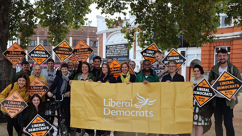 Lib Dem activists in Windrush Square in Brixton, Lambeth